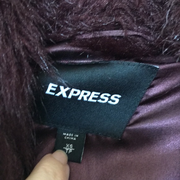 Express Collared Faux Fur Dress Coat in Cabernet - Picture 6 of 8